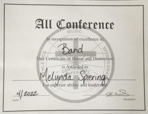 Certificate of Conference Honor Band Award